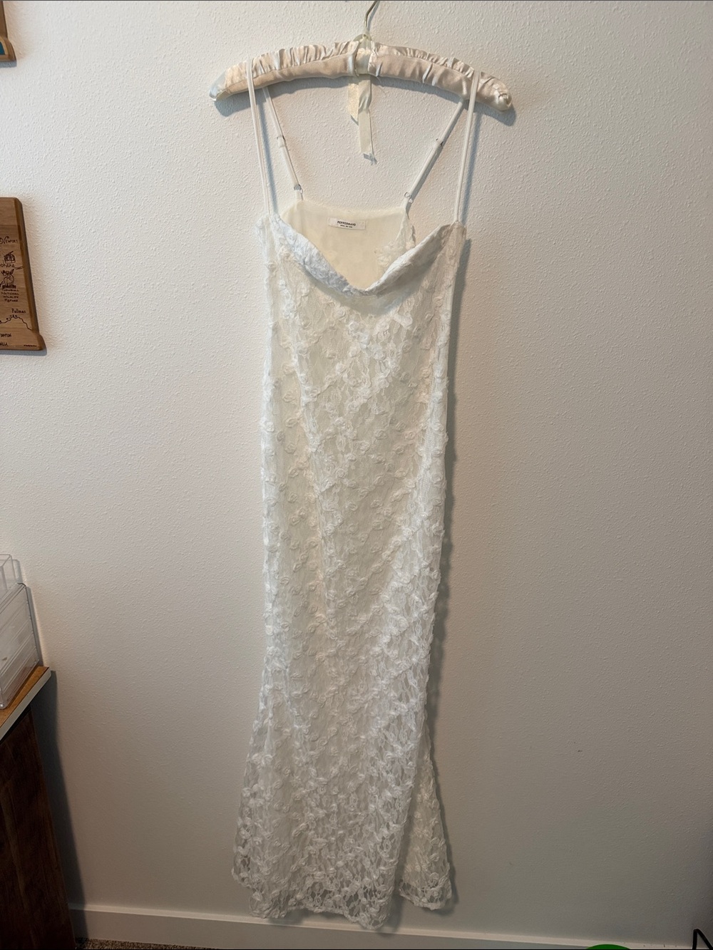 Peppermayo Lace Slip Dress with Spaghetti Straps - White